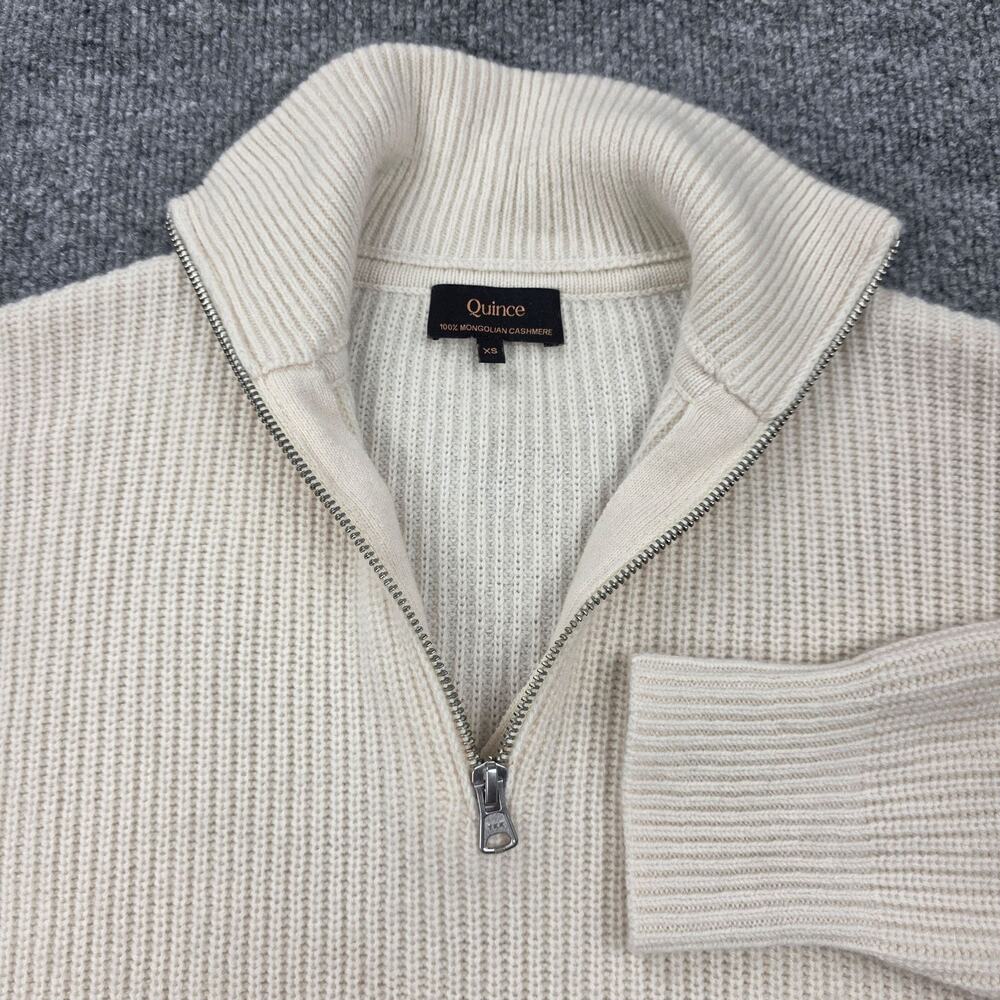 Quince Sweater Women XS White Cashmere 1/4 Zip Mock Neck Fisherman Knit Pullover